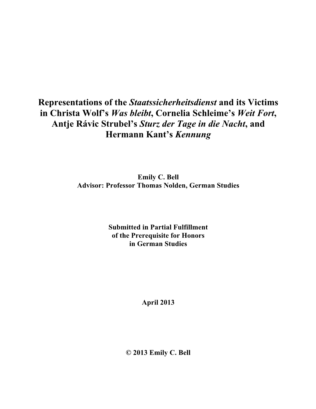 Representations of the Staatssicherheitsdienst and Its