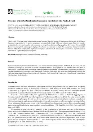 Synopsis of Euphorbia (Euphorbiaceae) in the State of São Paulo, Brazil