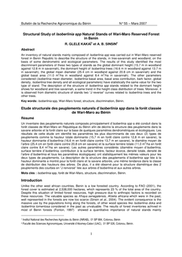 Article 1 BRAB 55 Glèlè Et Al Structural Study of Isoberlinia Spp Natural Stands of Wari