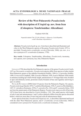 Review of the West Palaearctic Pseudocistela with Description of P