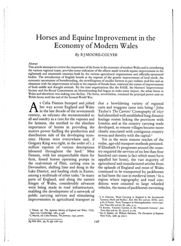 Horses and Equine Improvement Economy of Modern Wales In
