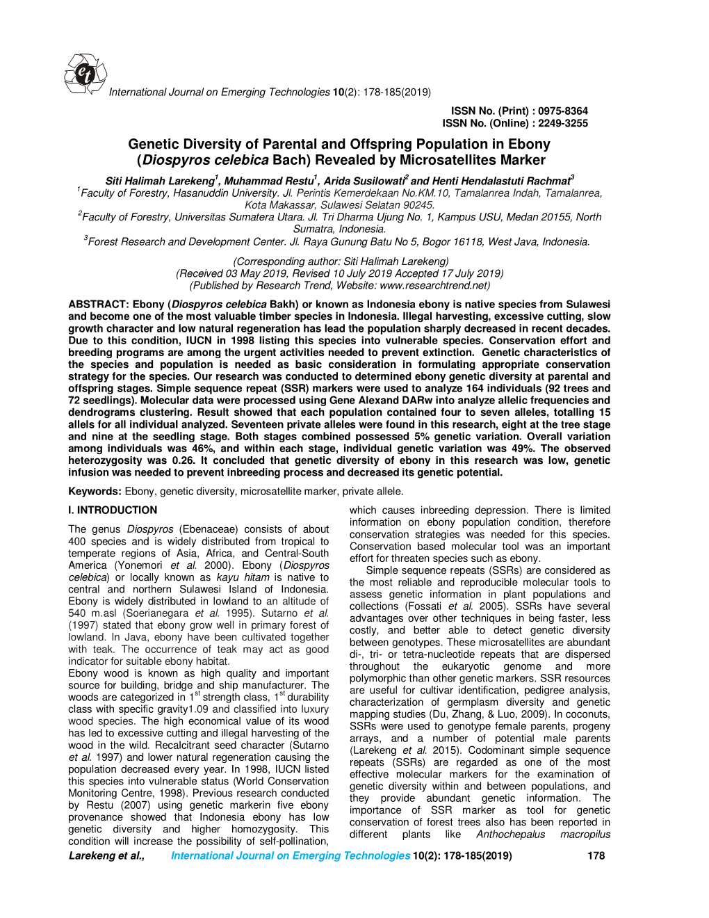 Genetic Diversity of Parental and Offspring