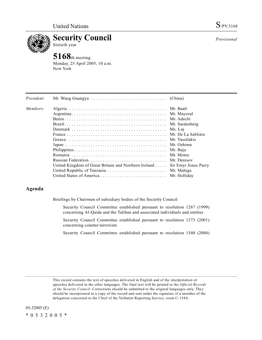 Security Council Provisional Sixtieth Year