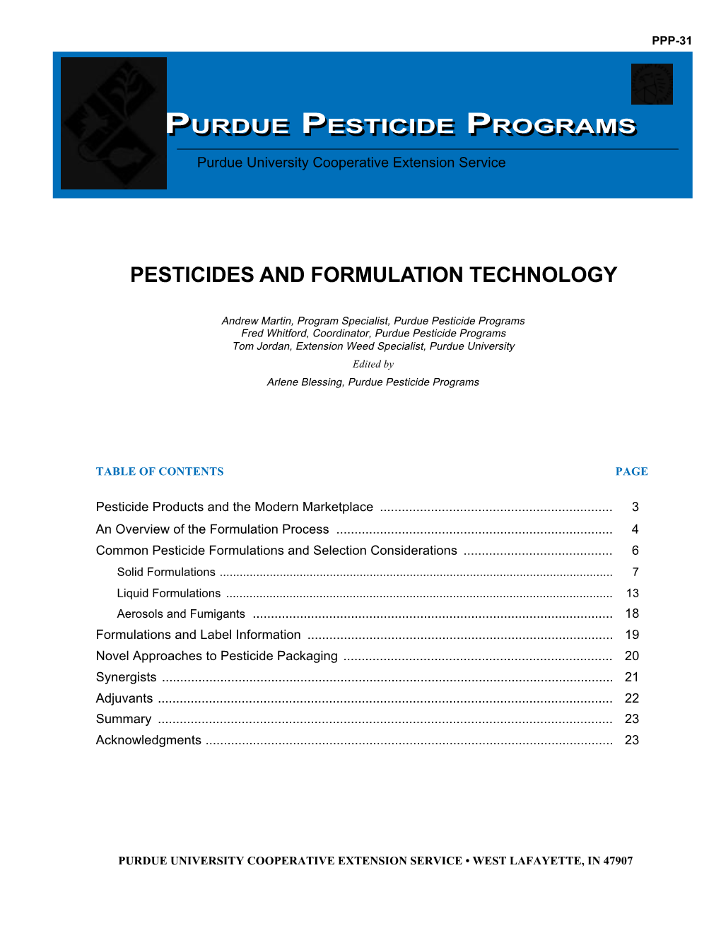 Pesticides and Formulation Technology