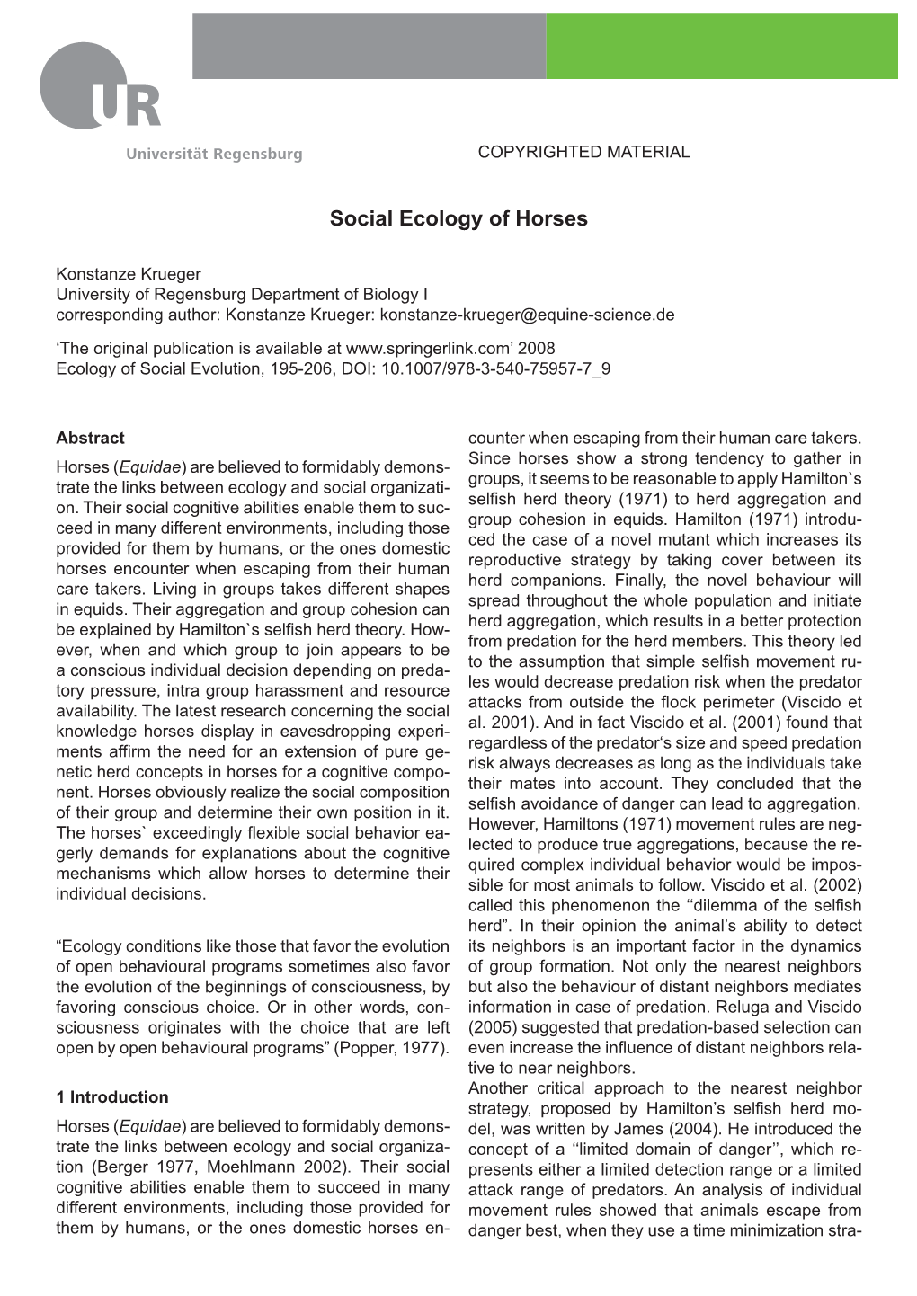Social Ecology of Horses