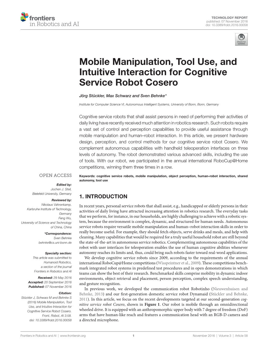 Cosero Robot Test, Our Robot Recognized Two Complex Speech Commands Was Guided Through a Previously Unknown Bar