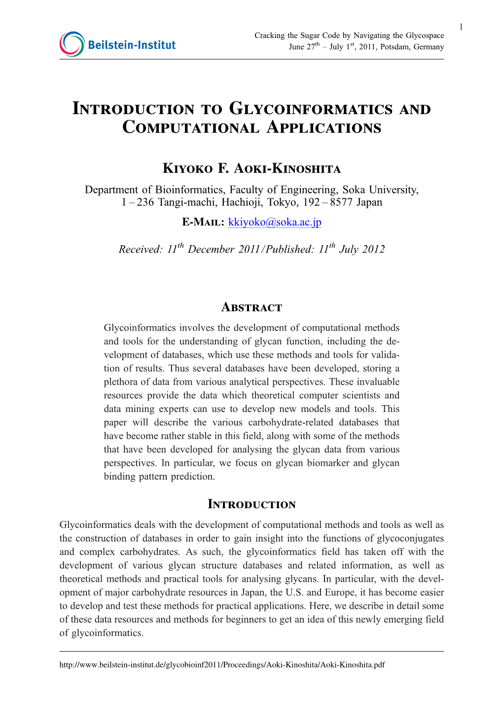 Introduction to Glycoinformatics and Computational Applications