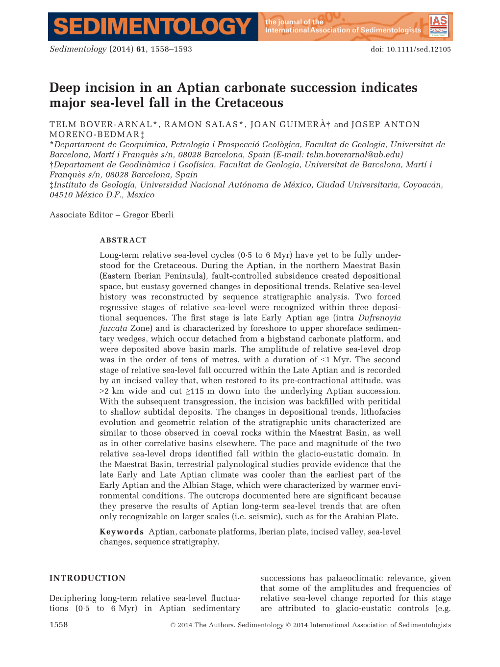 Deep Incision in an Aptian Carbonate Succession Indicates Major