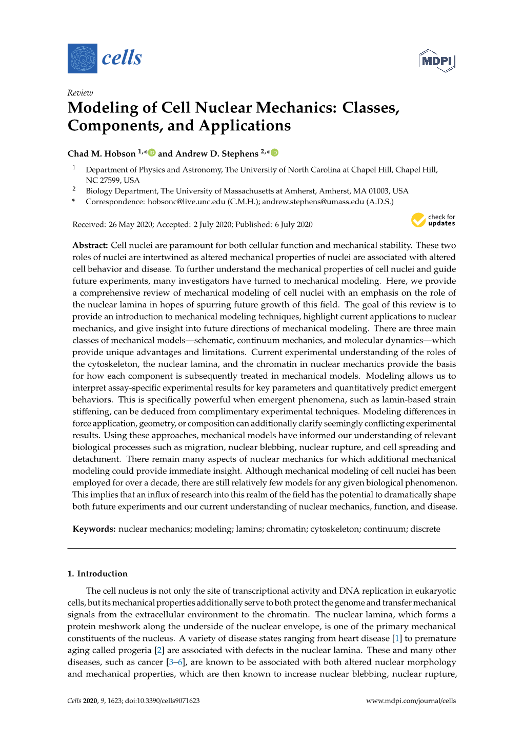 Modeling of Cell Nuclear Mechanics: Classes, Components, and Applications