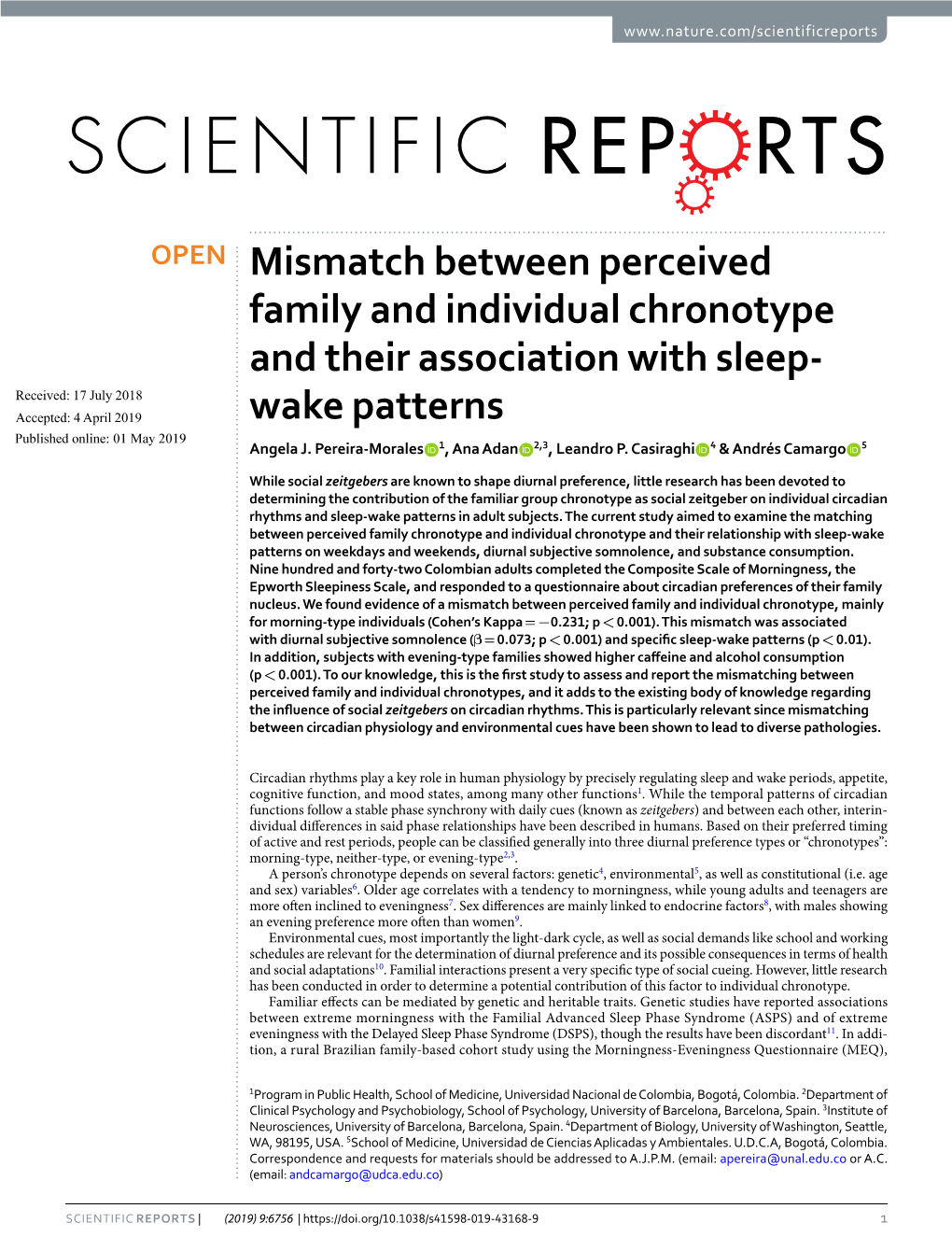 Mismatch Between Perceived Family and Individual Chronotype and Their