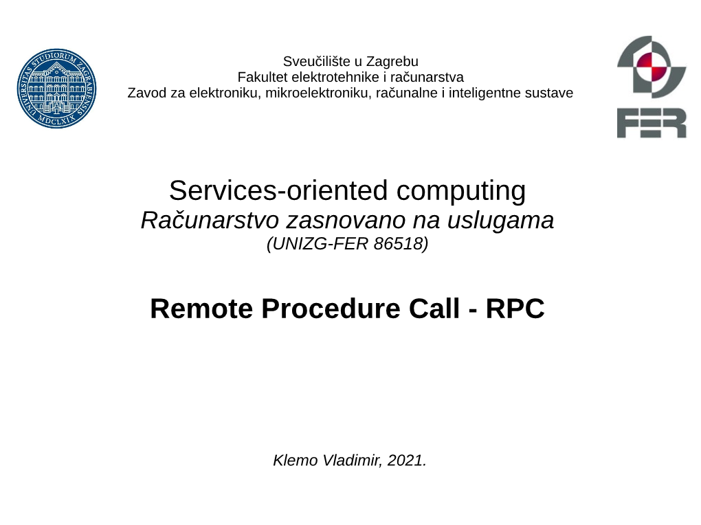 Services-Oriented Computing Remote Procedure Call