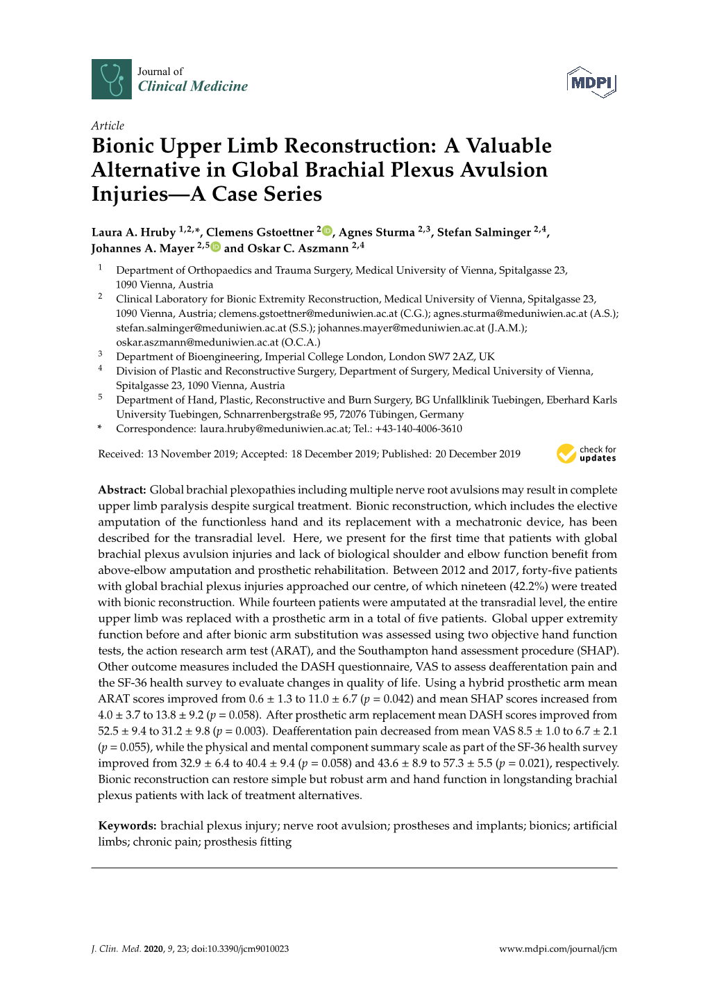 Bionic Upper Limb Reconstruction: a Valuable Alternative in Global Brachial Plexus Avulsion Injuries—A Case Series