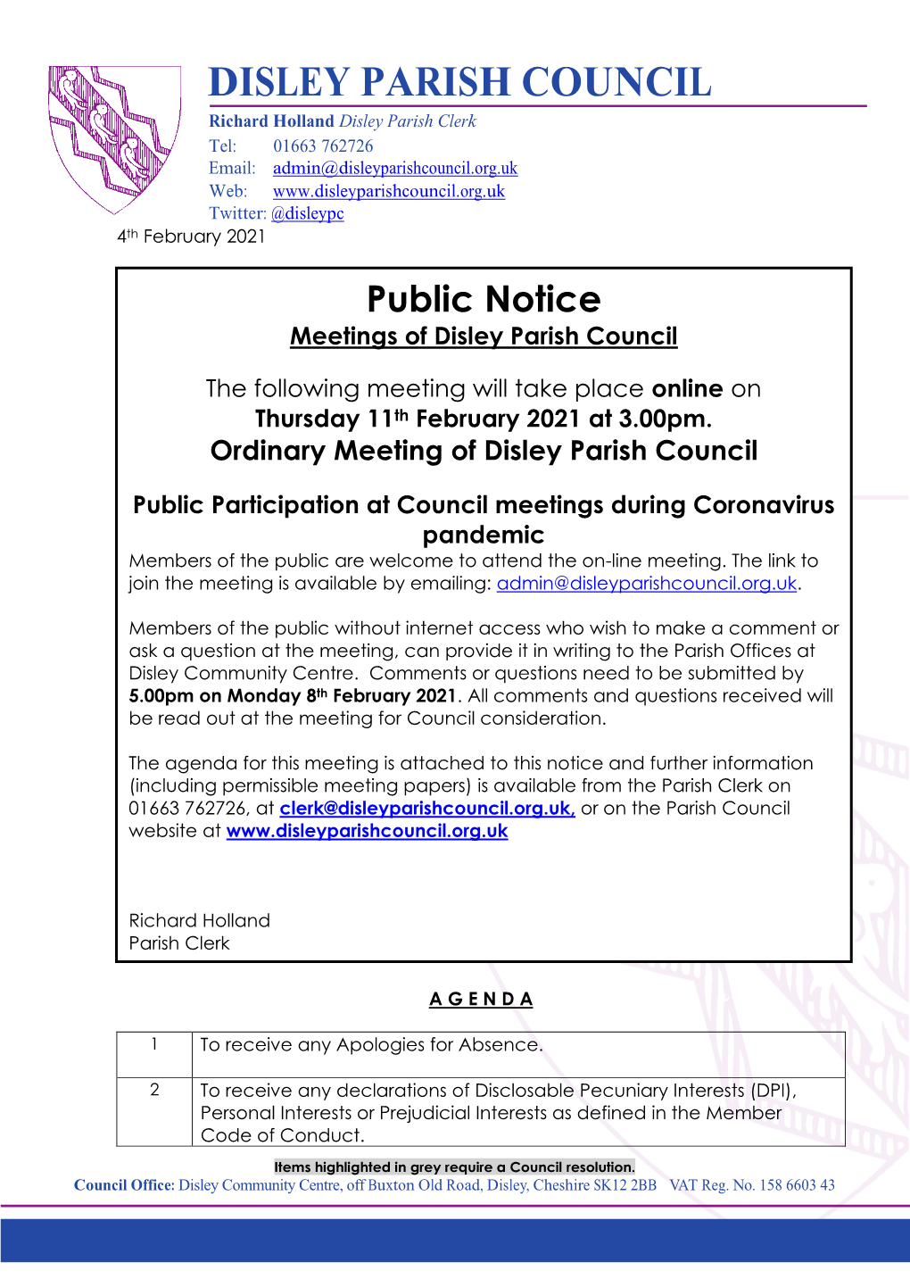 Council Meeting AGENDA