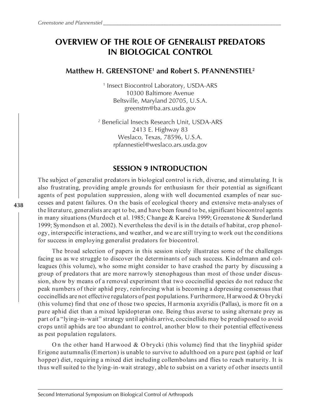 Overview of the Role of Generalist Predators in Biological Control