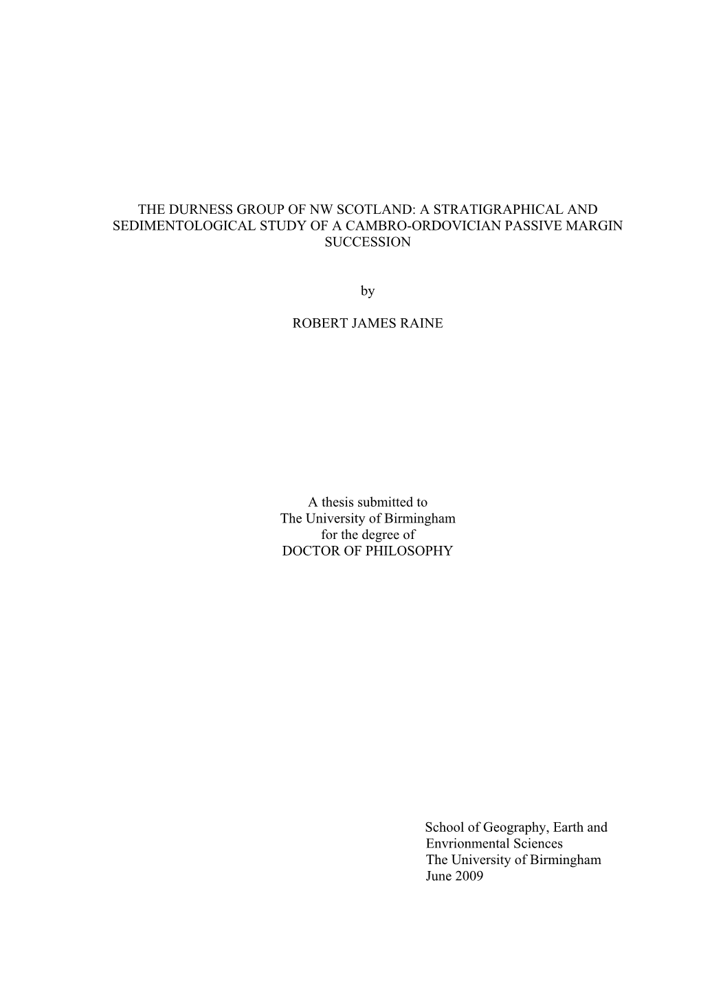 The Durness Group of Nw Scotland: a Stratigraphical and Sedimentological Study of a Cambro-Ordovician Passive Margin Succession