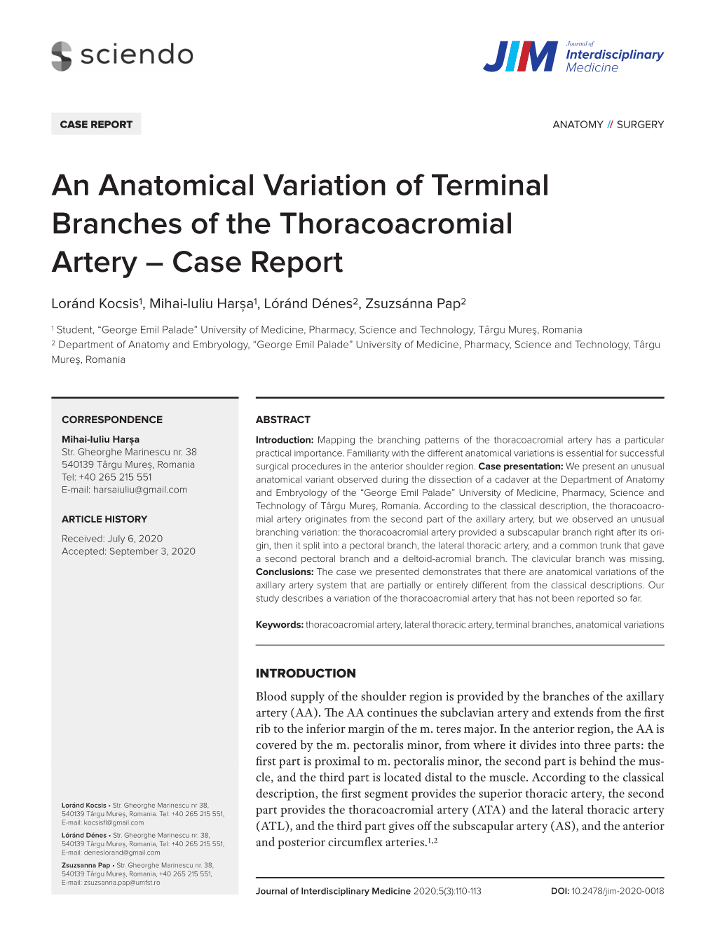 An Anatomical Variation of Terminal Branches of the Thoracoacromial Artery – Case Report