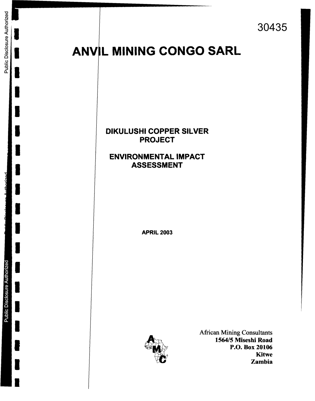 ANVIL MINING CONGO SARL Public Disclosure Authorized