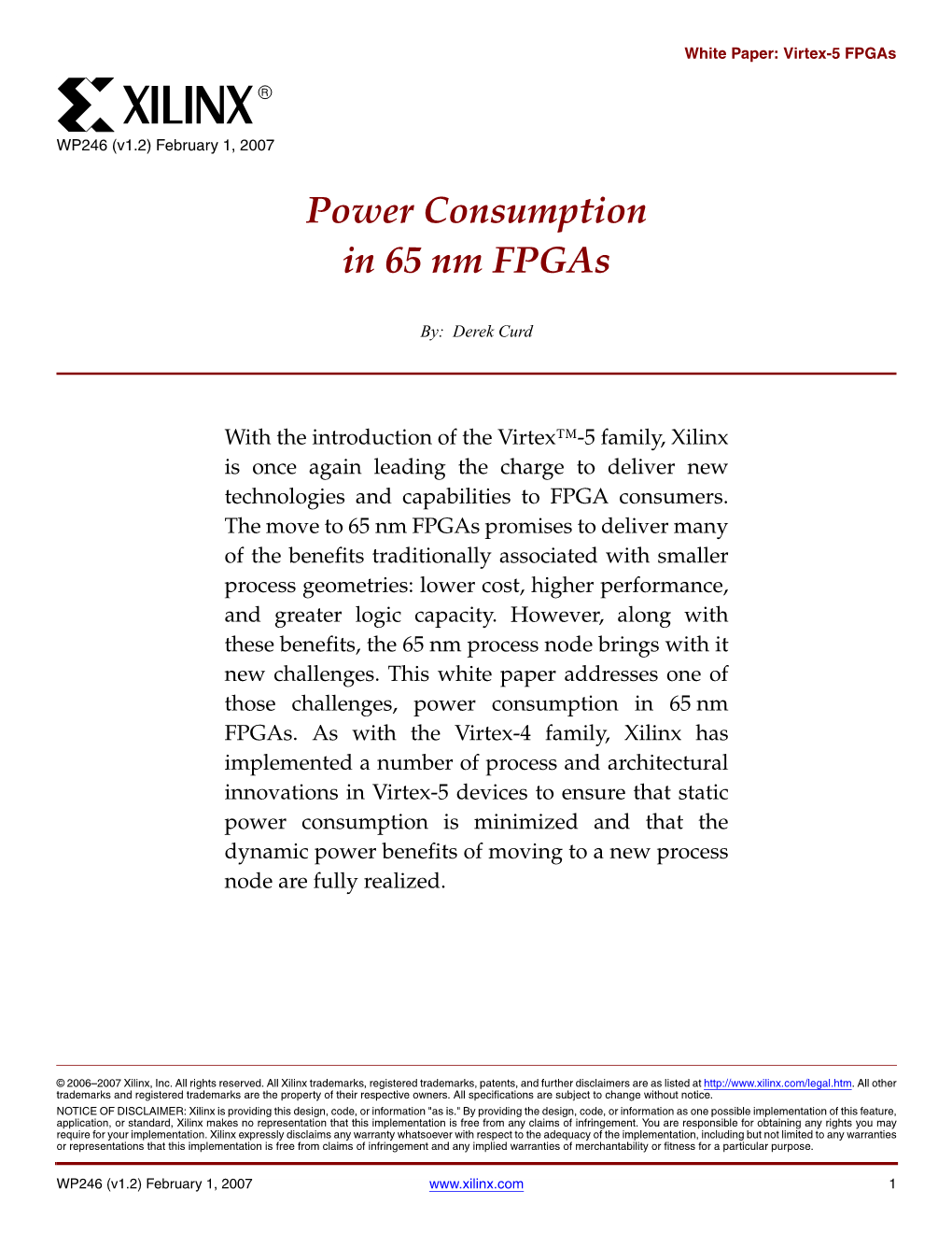 Xilinx, Power Consumption in 65Nm Fpgas, White Paper