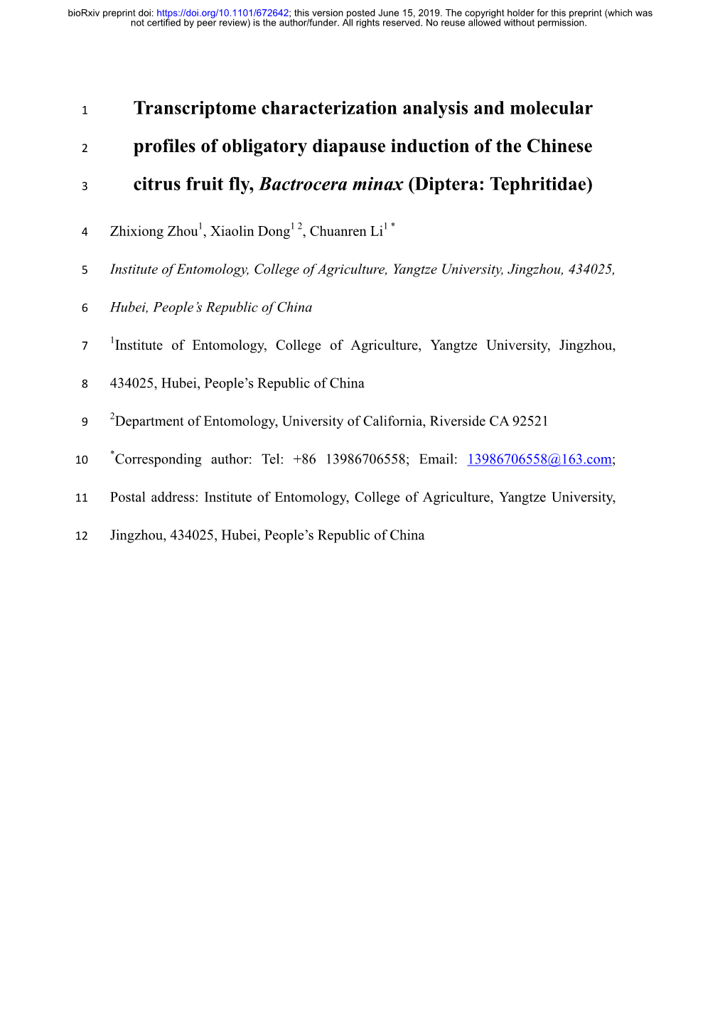 Transcriptome Characterization Analysis and Molecular