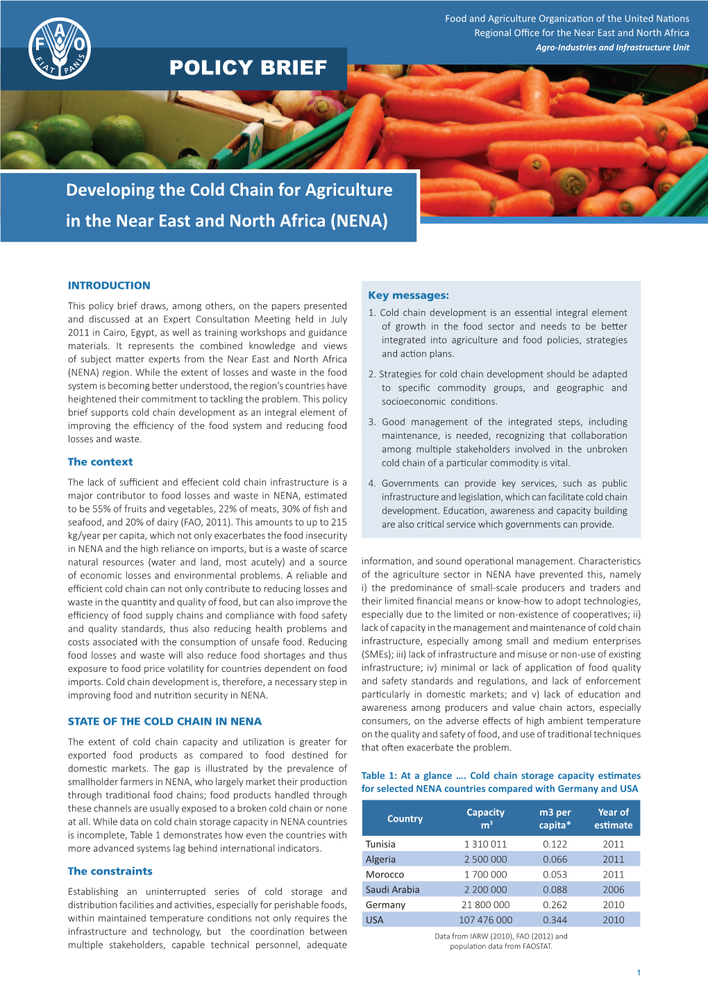 Developing the Cold Chain for Agriculture in the Near East and North Africa (NENA)