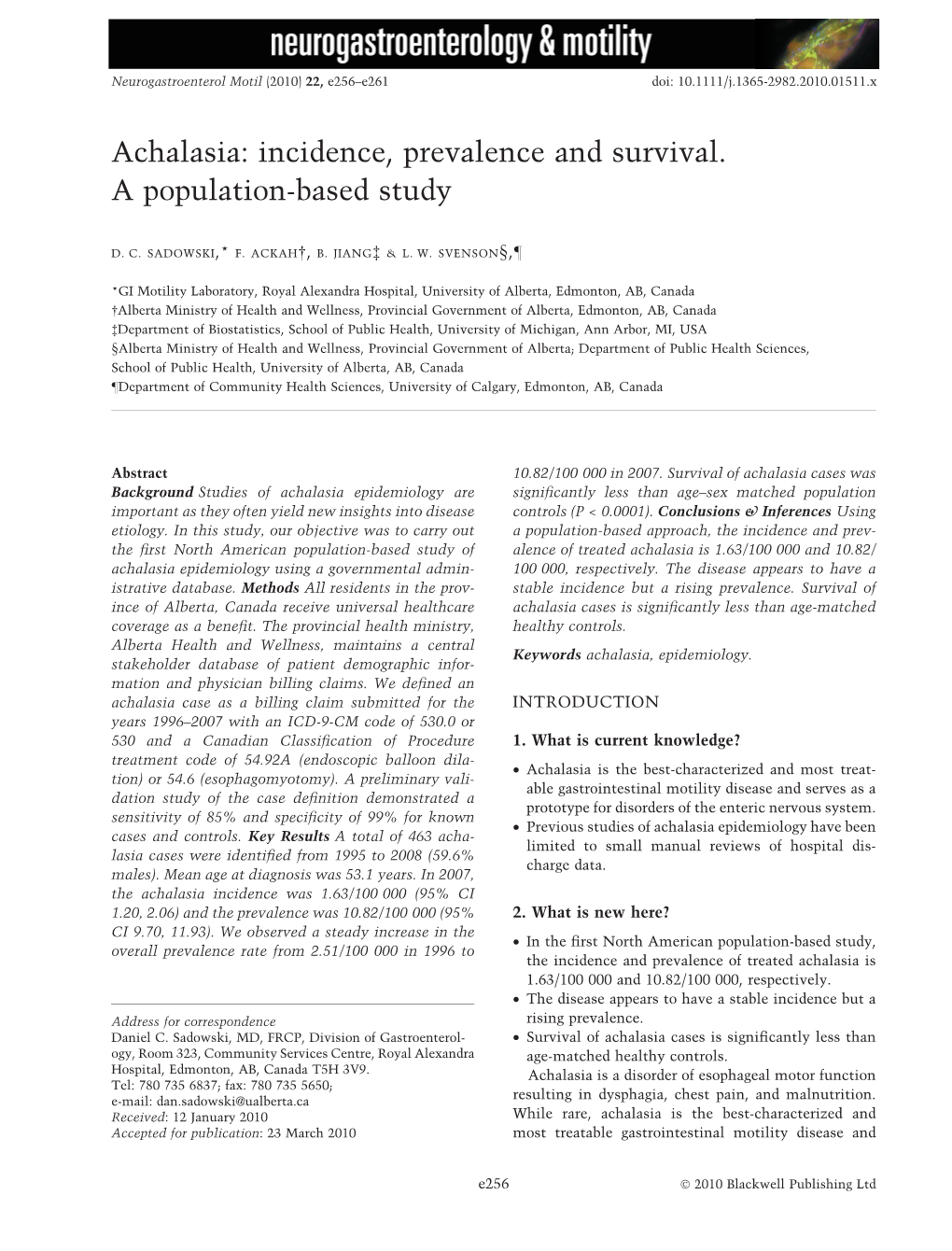 Achalasia: Incidence, Prevalence and Survival. a Populationbased Study