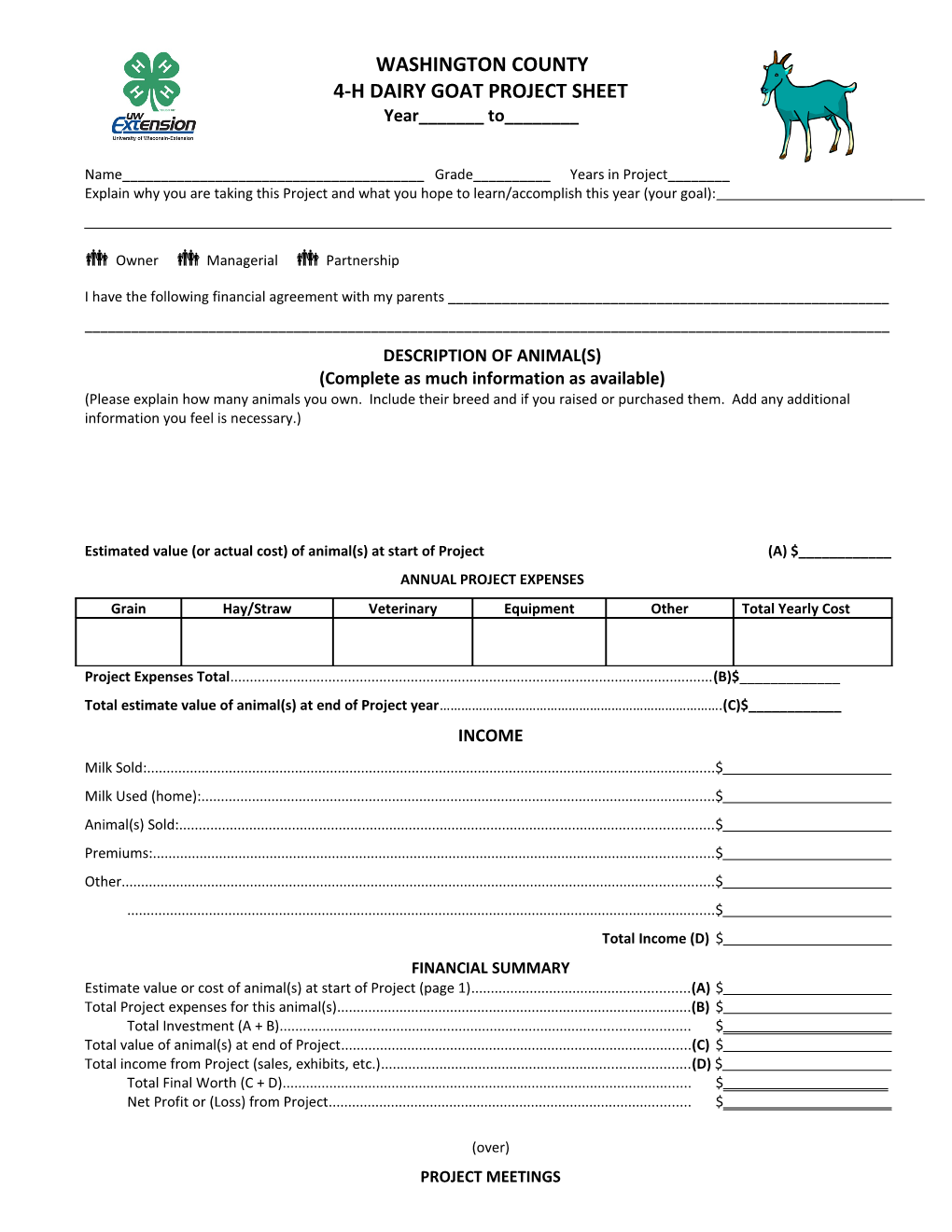 4-H Dairy Goat Project Sheet