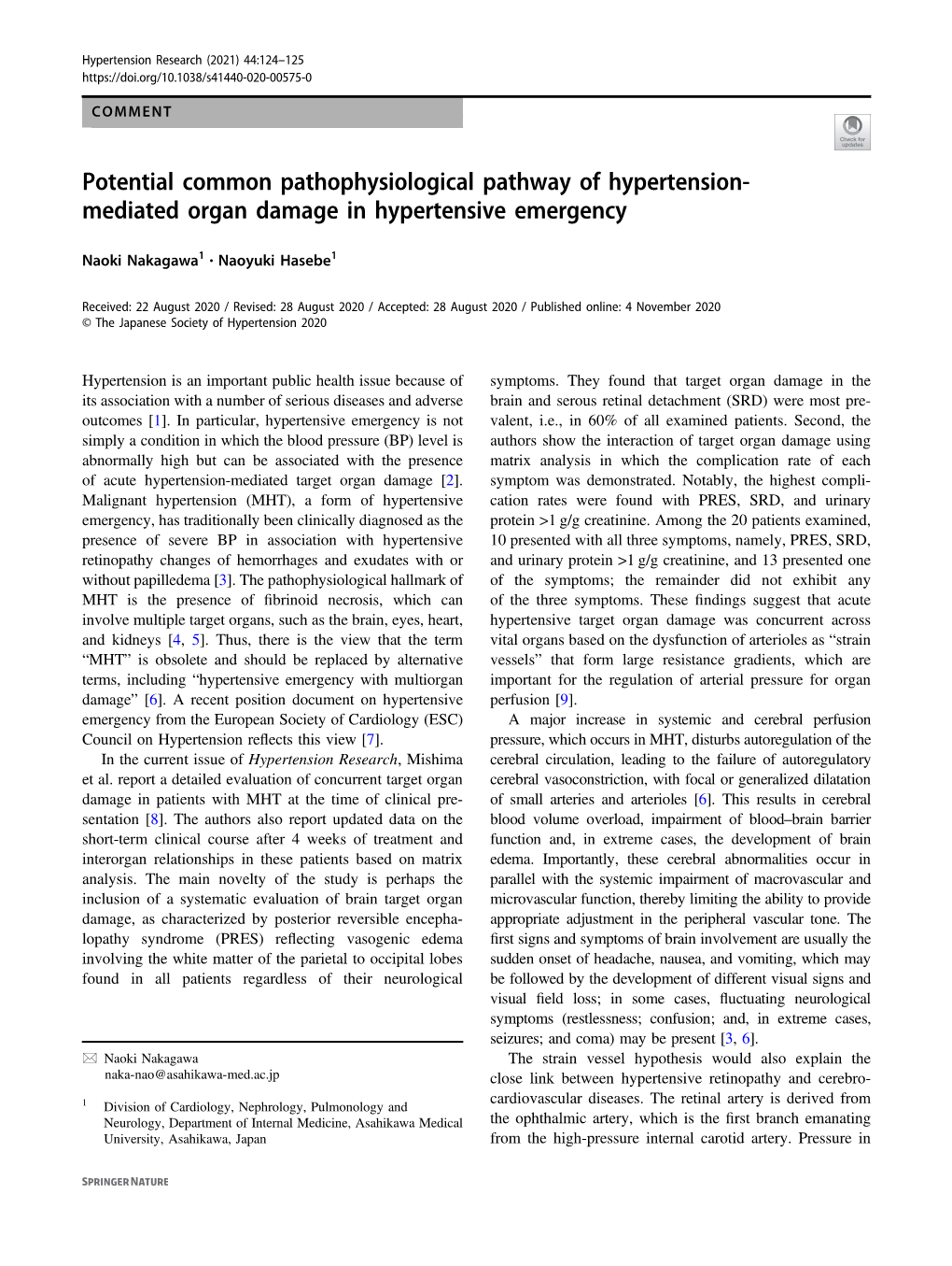 Mediated Organ Damage in Hypertensive Emergency