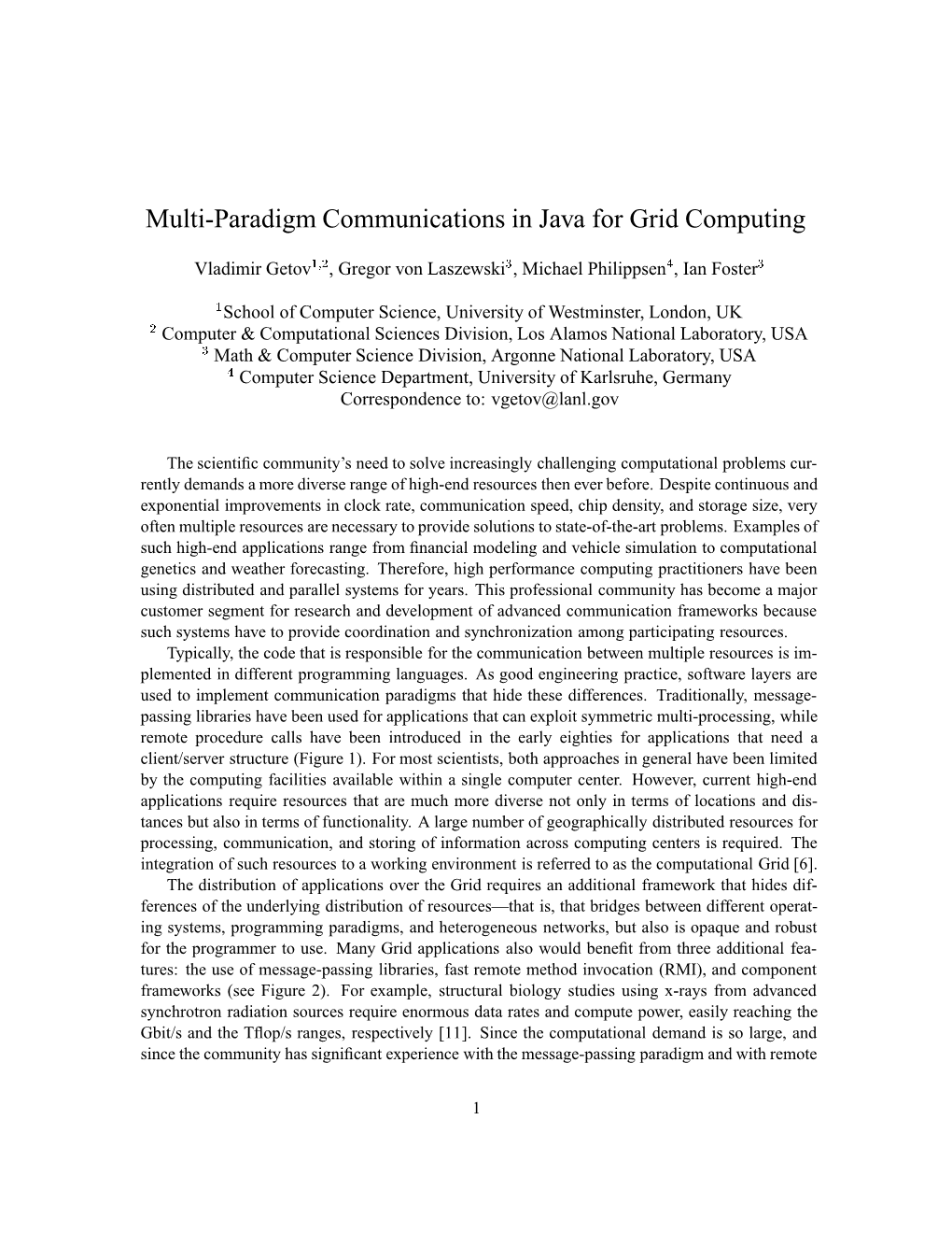 Multi-Paradigm Communications in Java for Grid Computing