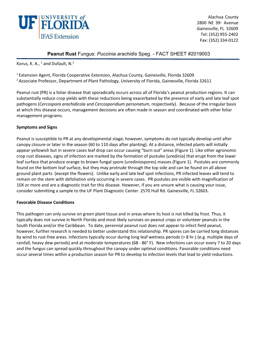 Peanut Rust Fungus: Puccinia Arachidis Speg. - FACT SHEET #2019003