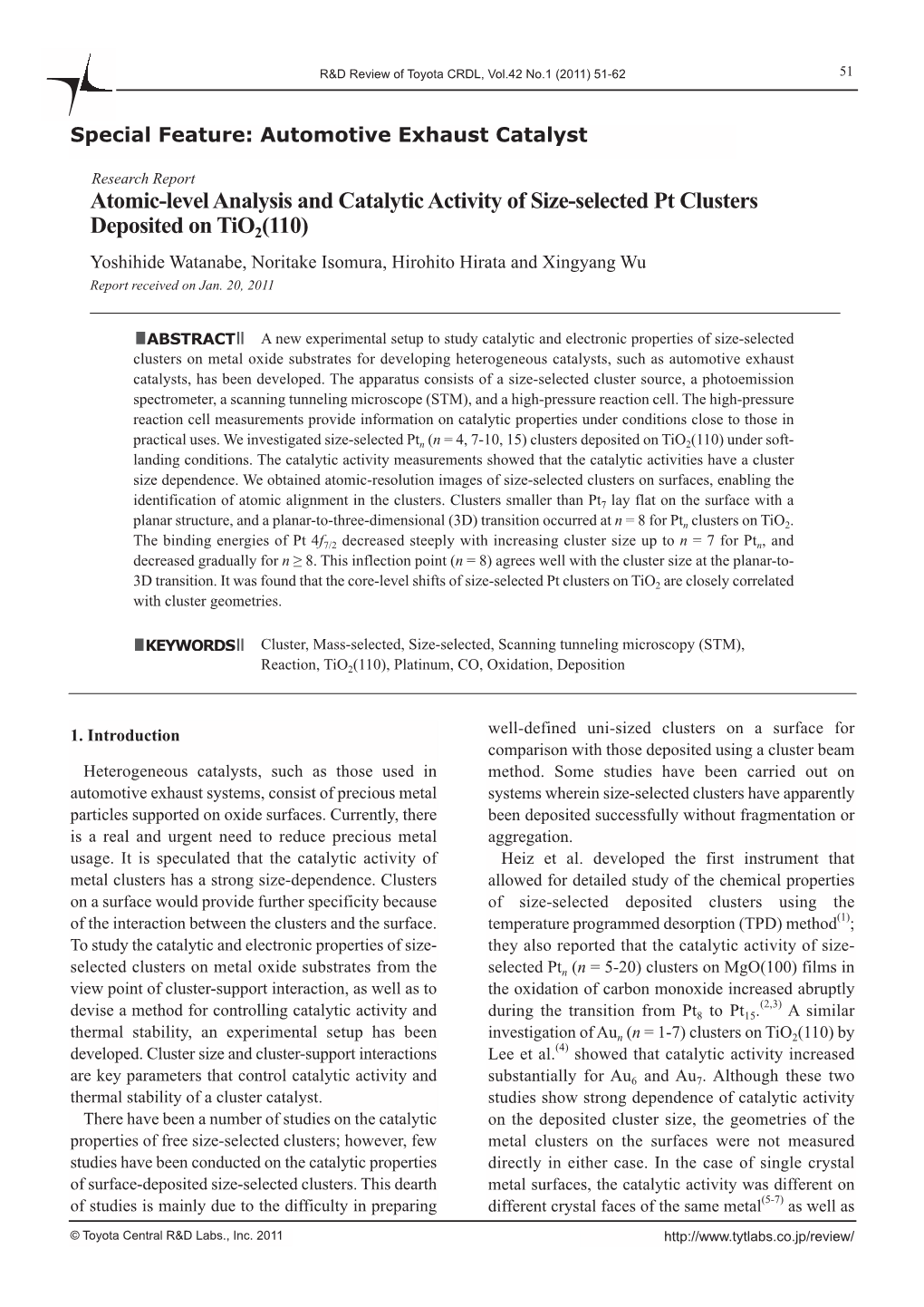 7. Atomic-Level Analysis and Catalytic Activity of Size-Selected Pt Clusters Deposited on Tio 2