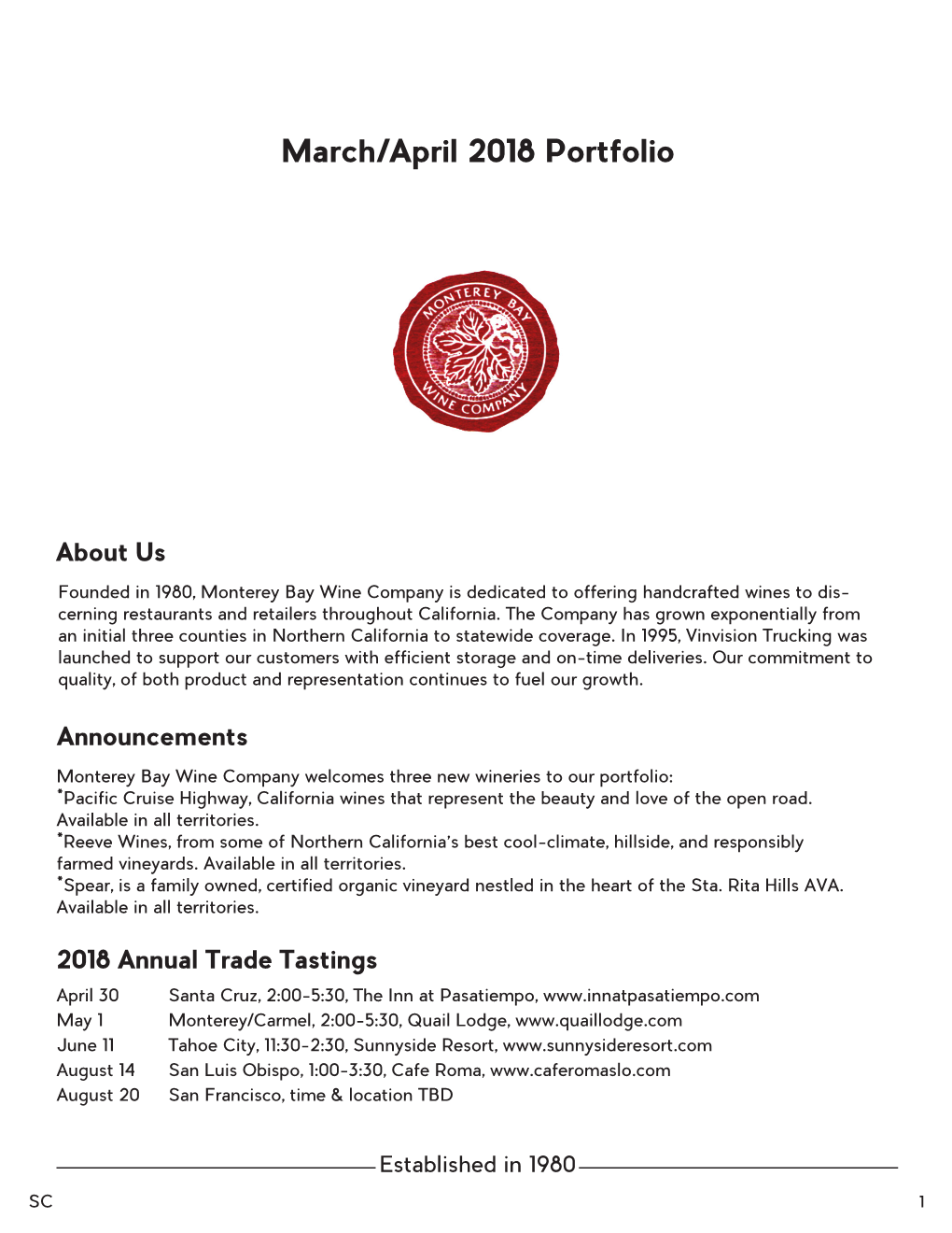 March/April 2018 Portfolio