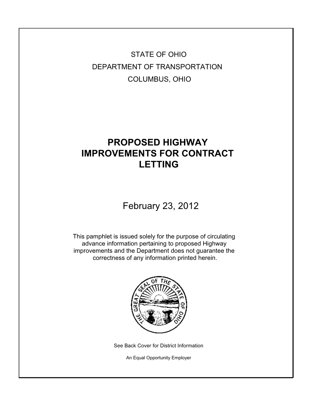 Proposed Highway Improvements for Contract Letting