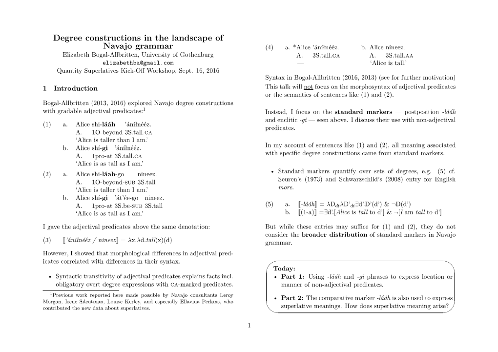 Degree Constructions in the Landscape of Navajo Grammar (4) A