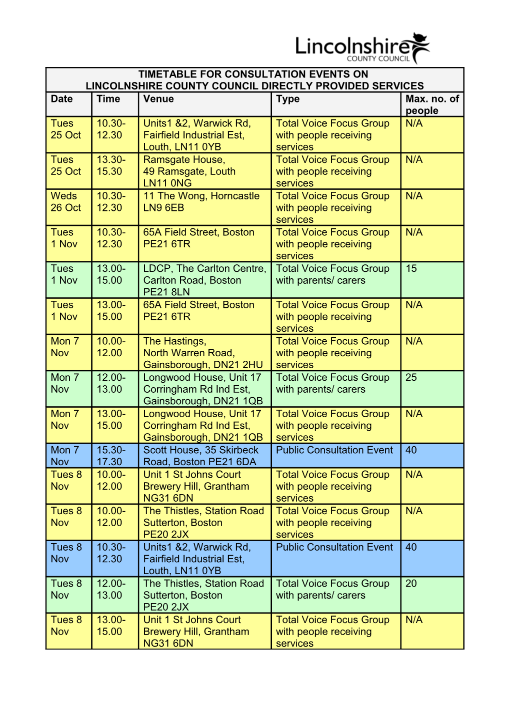 Consultation Events on Lincolnshire County Council