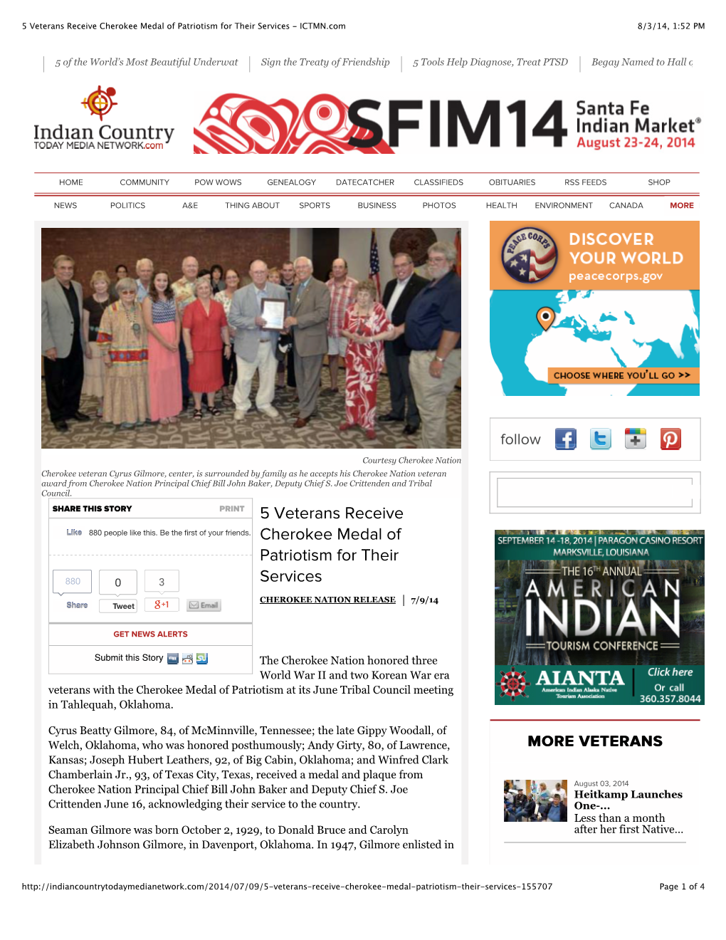 5 Veterans Receive Cherokee Medal of Patriotism for Their Services - ICTMN.Com 8/3/14, 1:52 PM