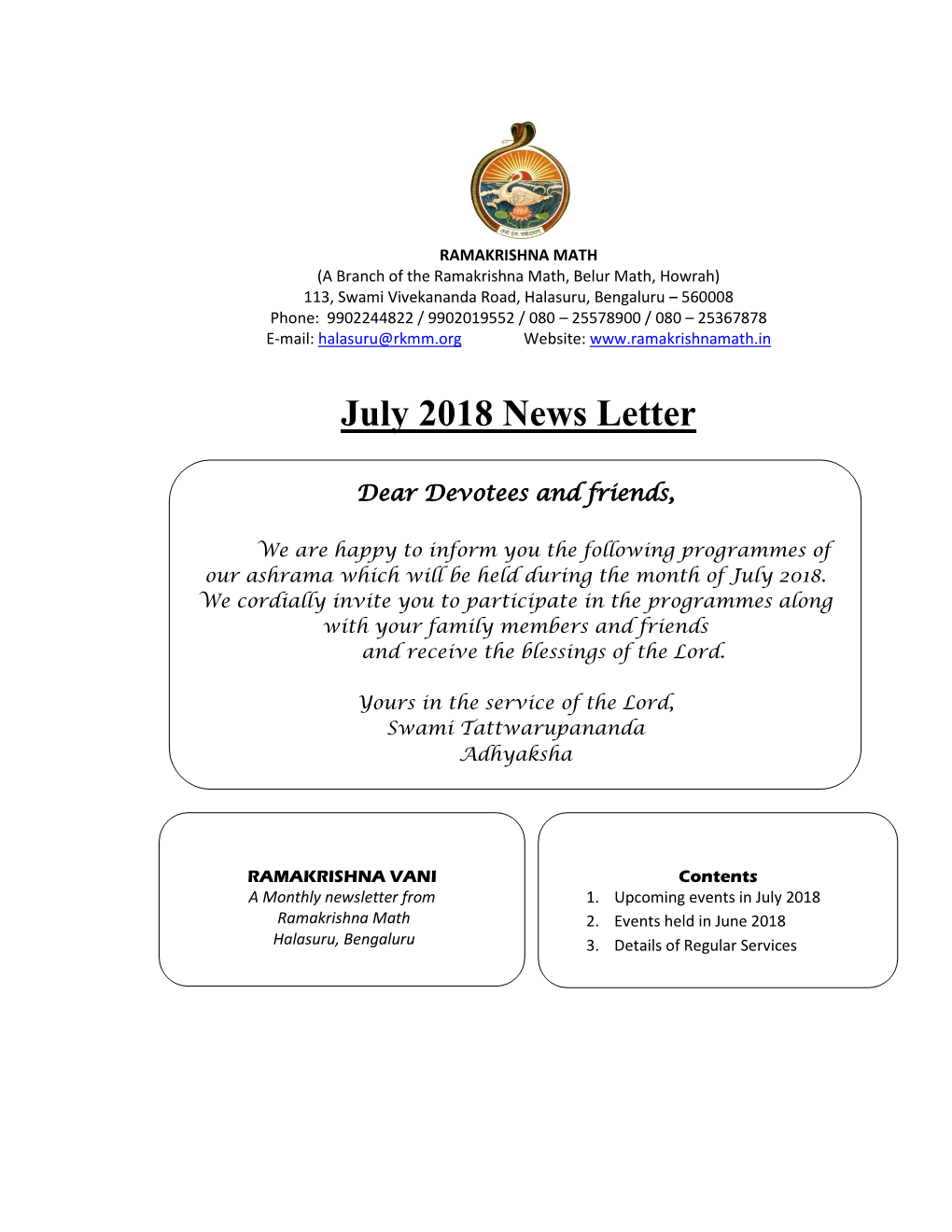 July 2018 News Letter