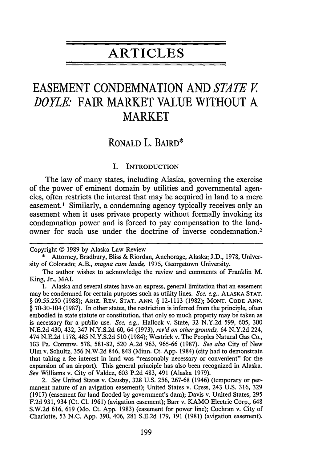 Easement Condemnation and State V. Doyle