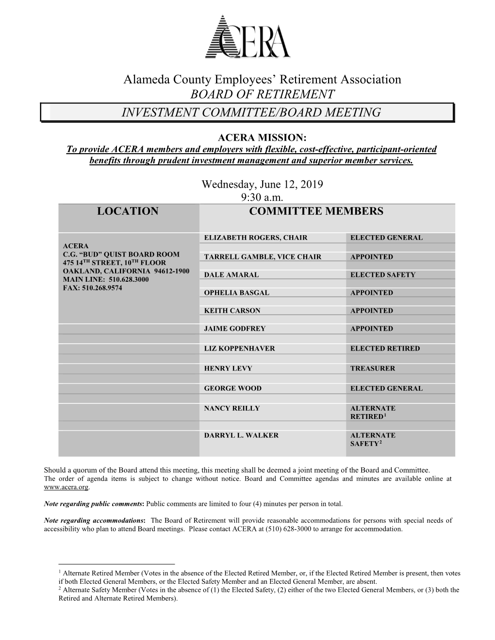 Investment Committee Meeting Packet