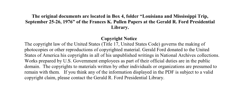 Louisiana and Mississippi Trip, September 25-26, 1976” of the Frances K