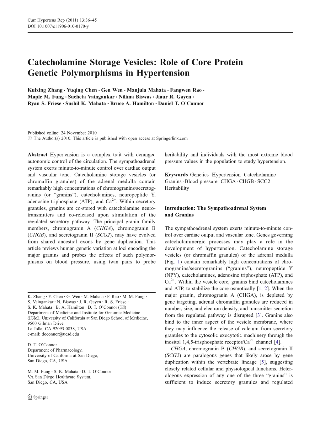 Catecholamine Storage Vesicles: Role of Core Protein Genetic Polymorphisms in Hypertension