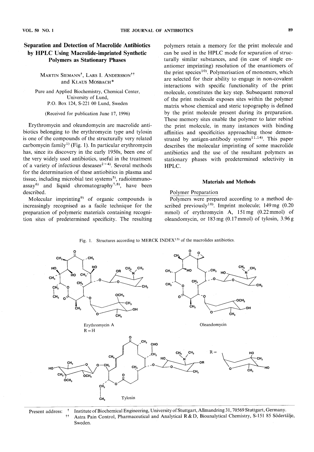 Separation and Detection of Macrolide Antibiotics by HPLC Using