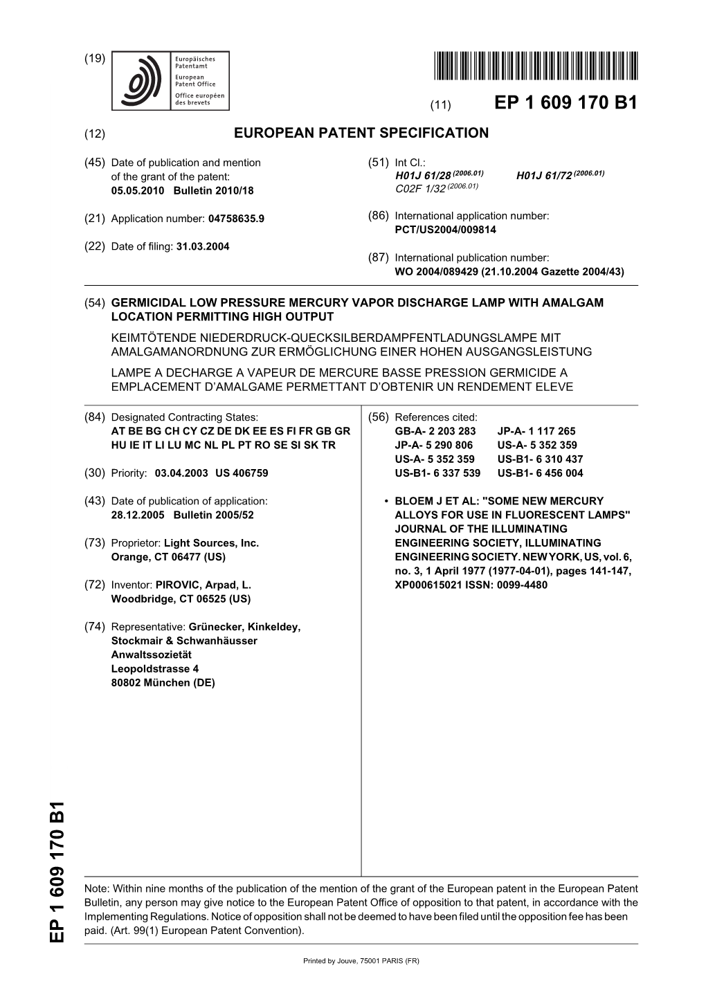 Germicidal Low Pressure Mercury Vapor Discharge