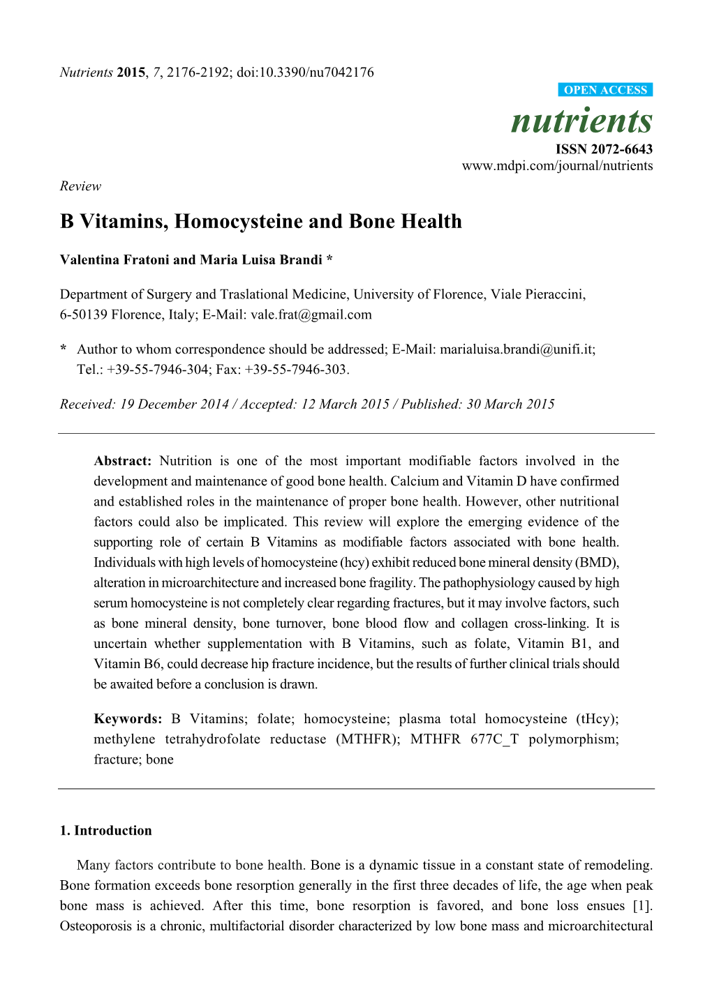 B Vitamins, Homocysteine and Bone Health