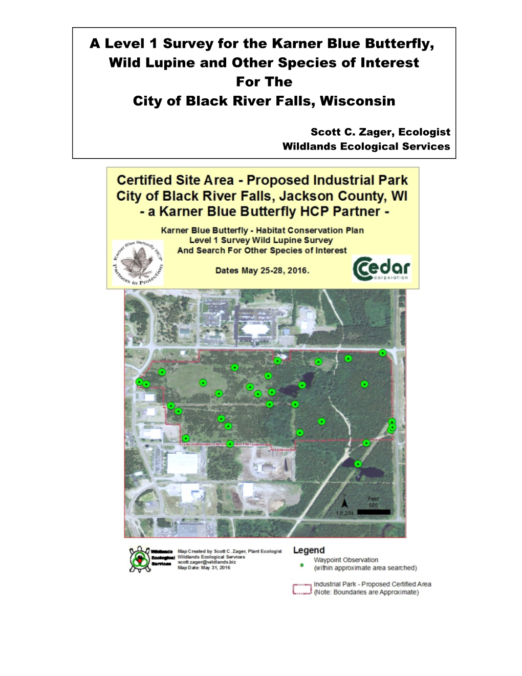 A Level 1 Survey for the Karner Blue Butterfly, Wild Lupine and Other Species of Interest for the City of Black River Falls, Wisconsin