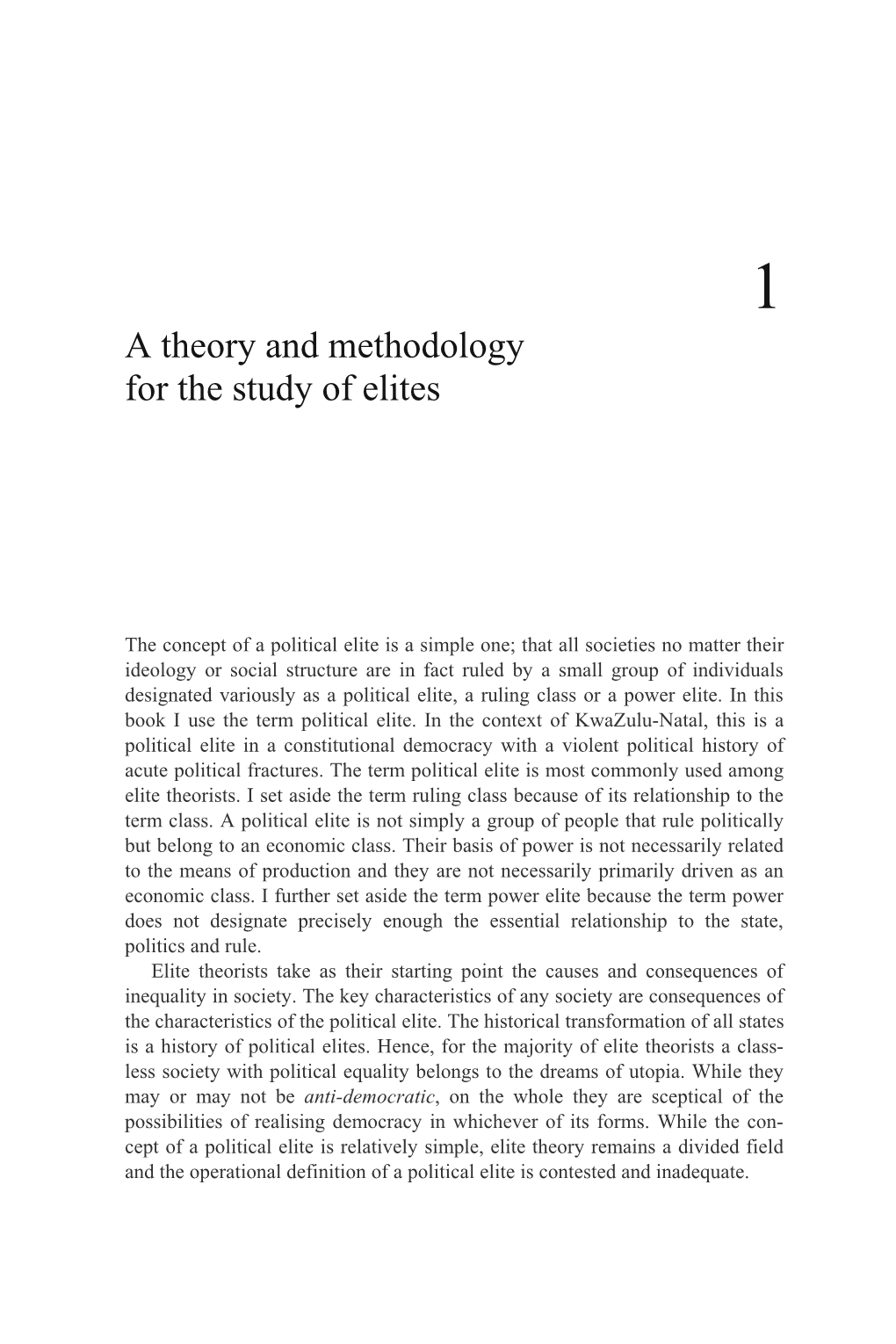 A Theory and Methodology for the Study of Elites