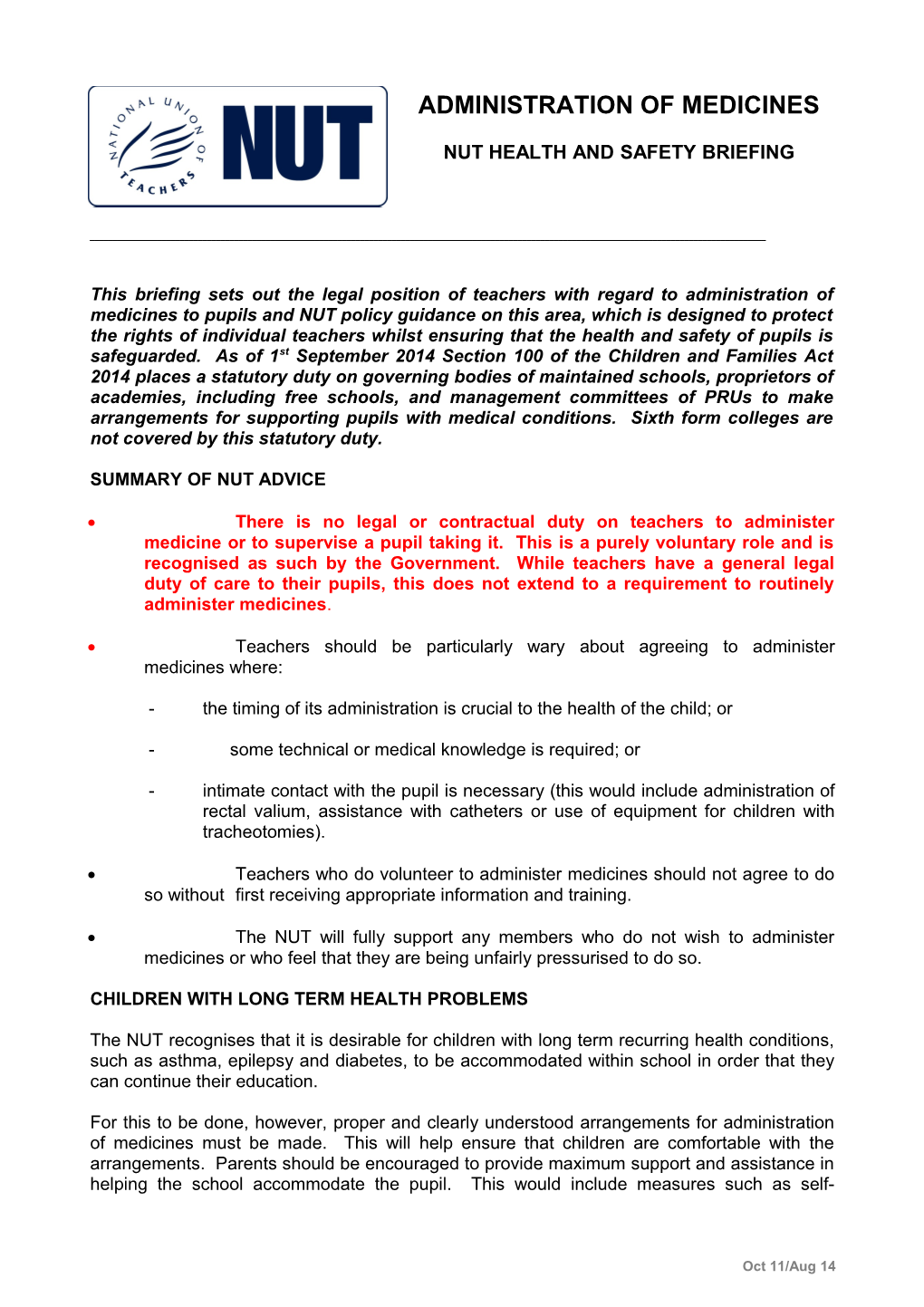 Administration of Medicines