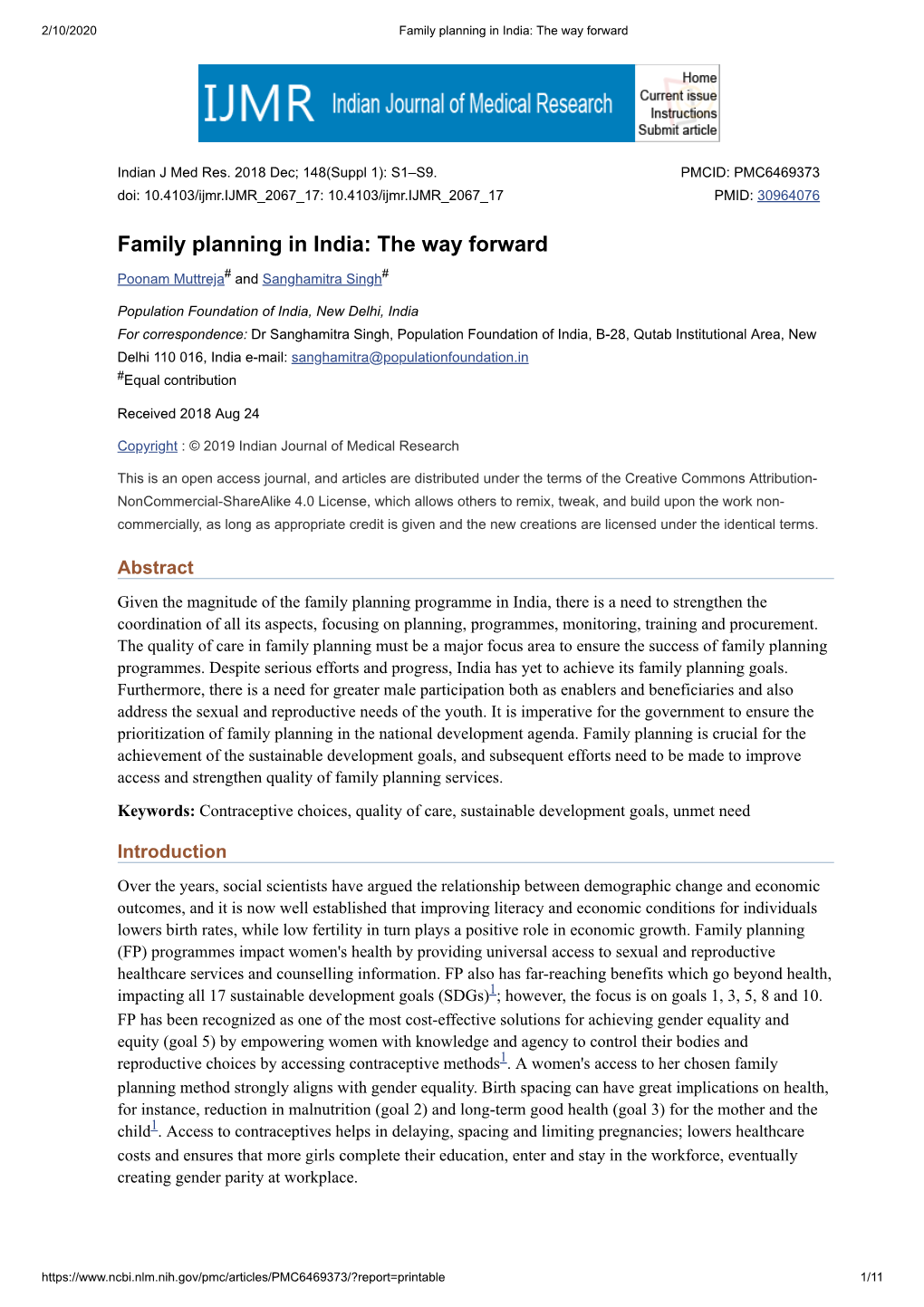 Family Planning in India: the Way Forward