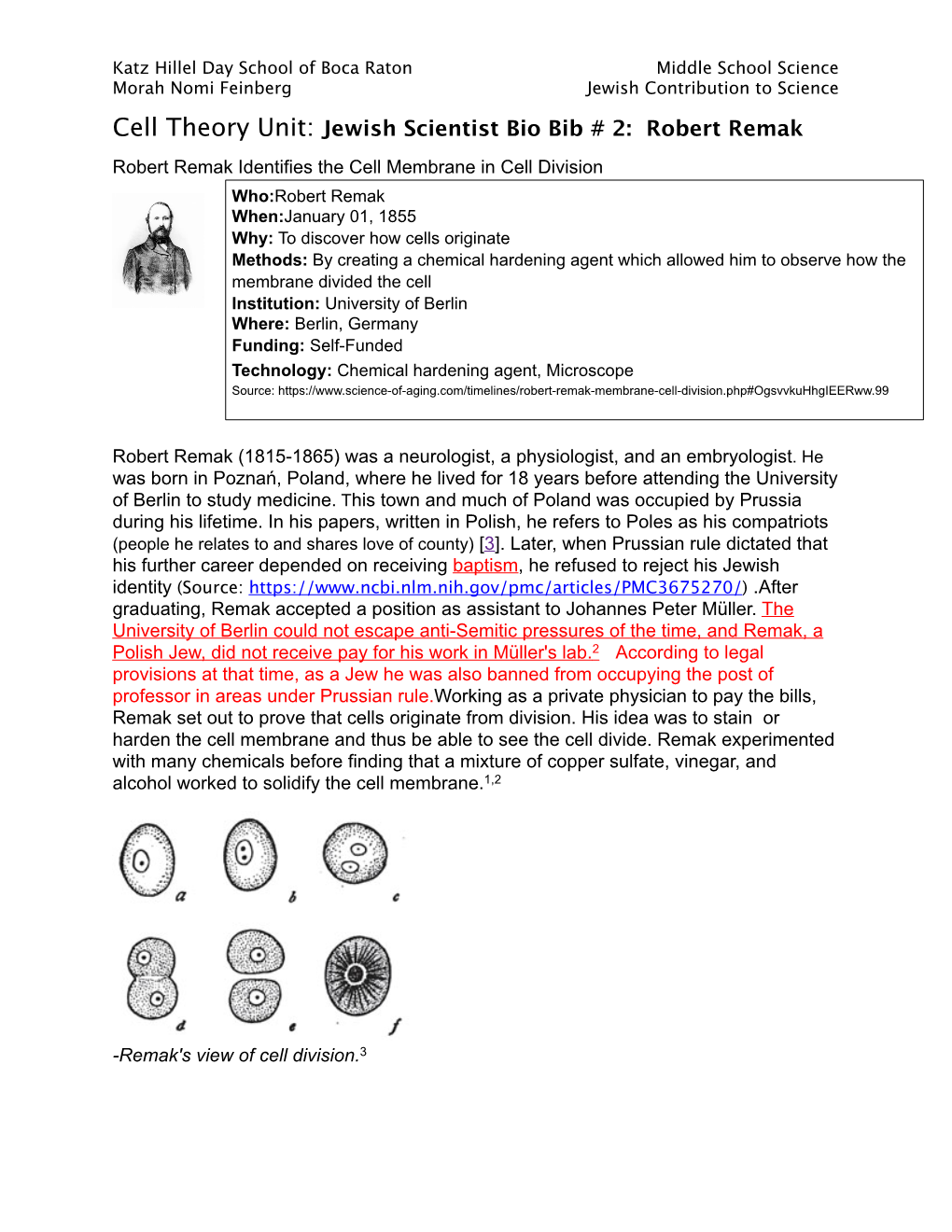 Cell Theory Unit Robert Remak