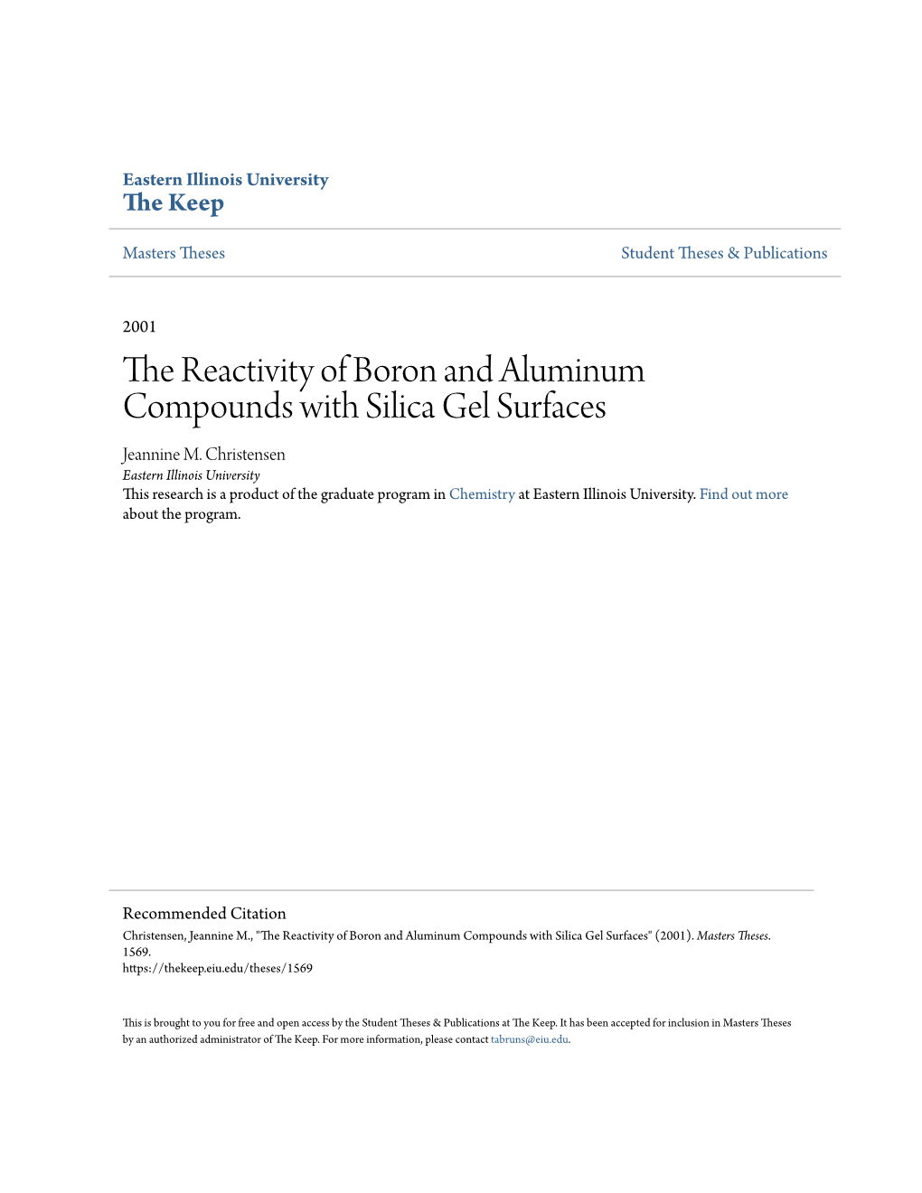 The Reactivity of Boron and Aluminum Compounds with Silica Gel Surfaces Jeannine M