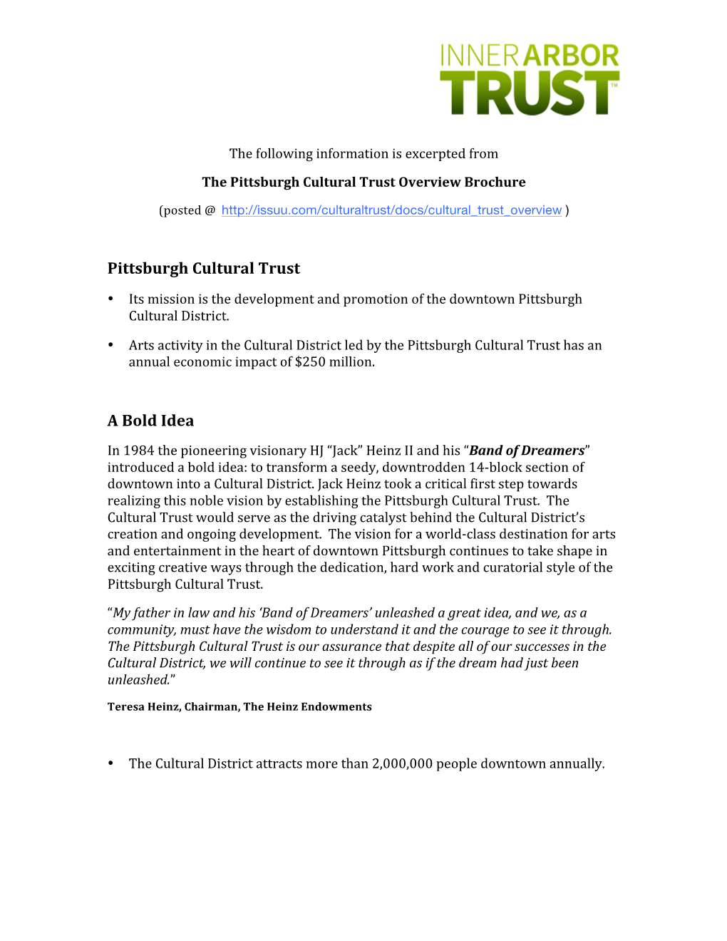 Pittsburgh Cultural Trust Overview Brochure